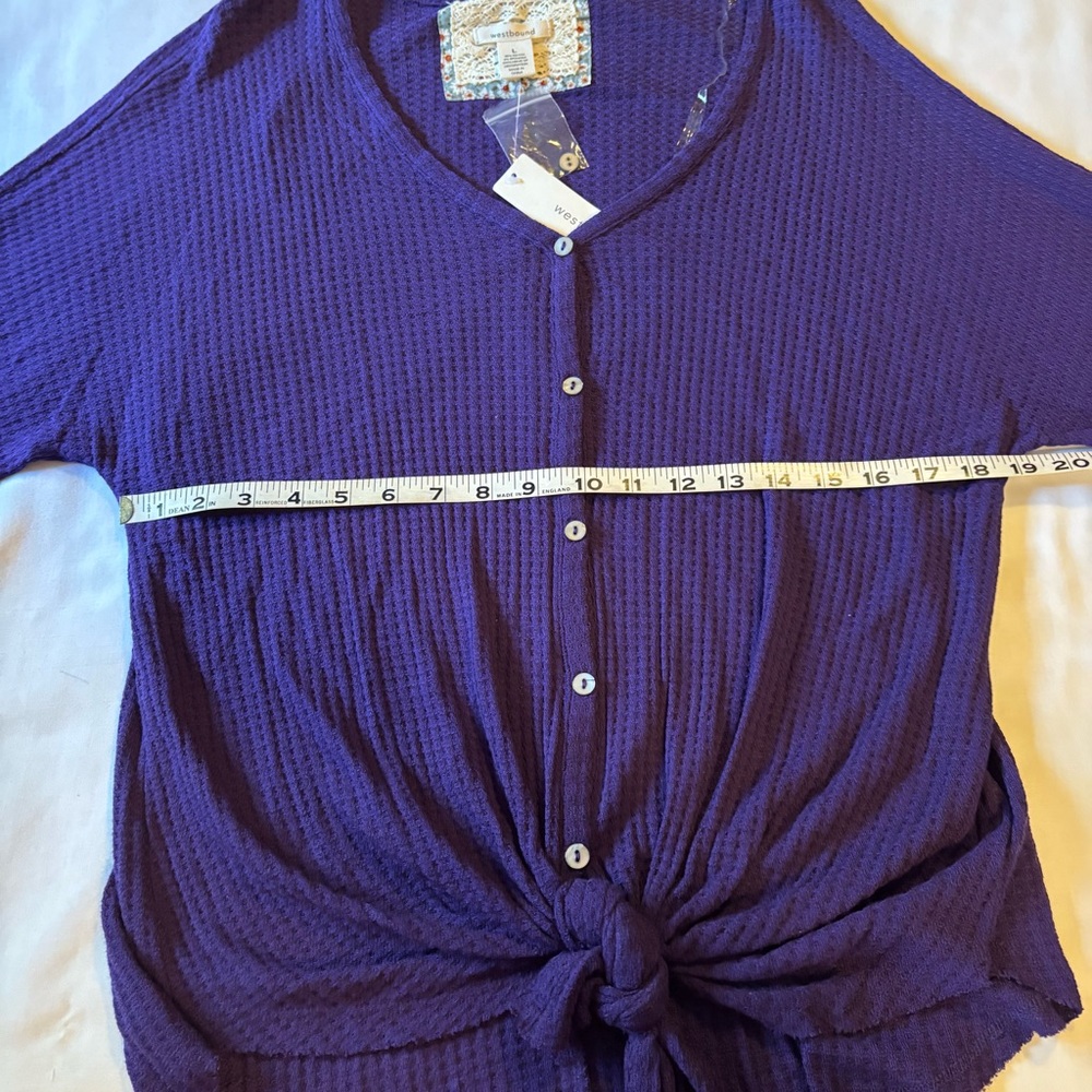 Westbound NWT Womans L Purple Long sleeve relaxed Top Ties at front - Picture 5 of 6